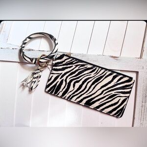 Zebra Print Wristlet Clutch - Black & White